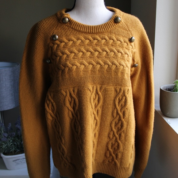 Madewell Sweaters - Mustard Button Front Cable Knit Sweater